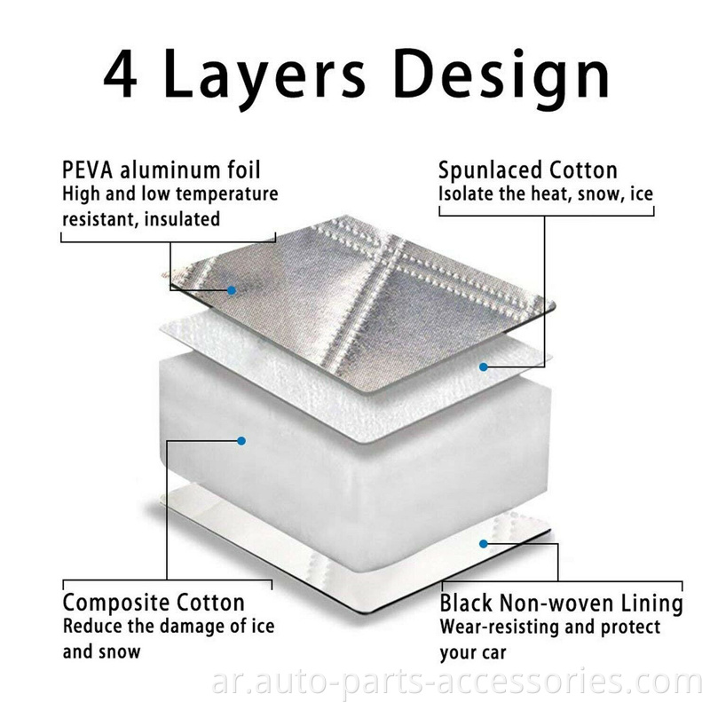 الألومنيوم PE Foam Heat Water كتلة مضادة الضباب 4 طبقات من القطن الناعم الداخلي غطاء الثلج للسيارة